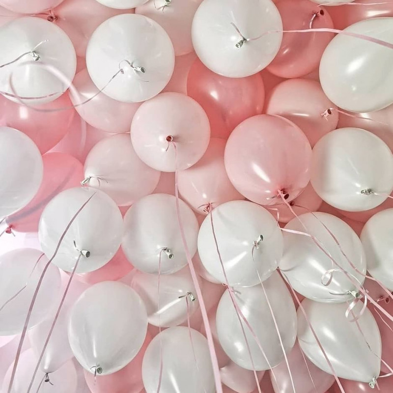 Бело-розовые шары под потолок, (12''/30 см)