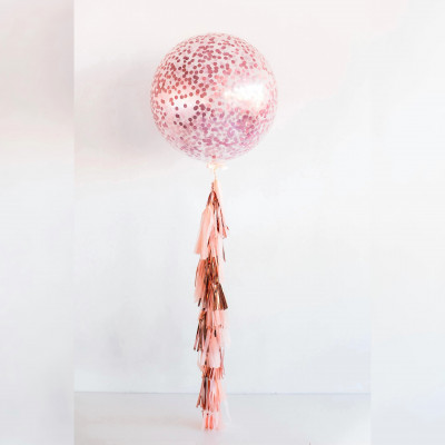 Большой прозрачный шар с конфетти (24''/61 см), розовое-золото
