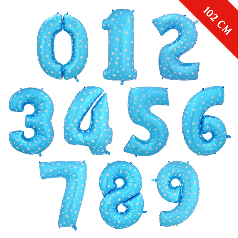 Шары цифры с гелием (40''/102 см), Голубые со звездами