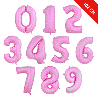 Шары цифры с гелием (40''/102 см), Розовые с сердцами