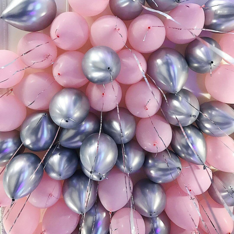 Розовые и серебряный хром шары под потолок, (12''/30 см)