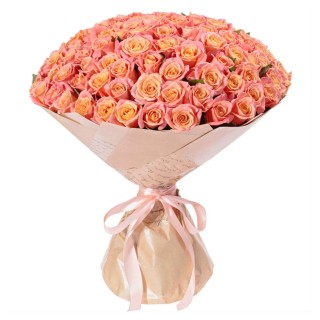 Букет из 101 персиковой розы "Мисс Пигги" (Россия)