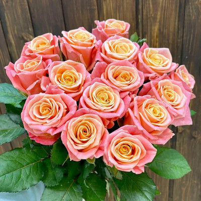 Букет из 15 персиковых роз "Мисс Пигги"