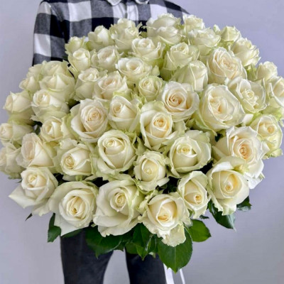 Букет из 55 белых роз "Аваланж"