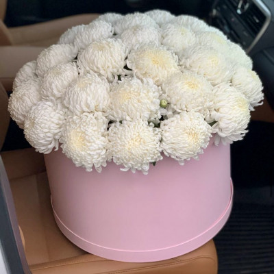 Коробка из 29 белых крупных хризантем
