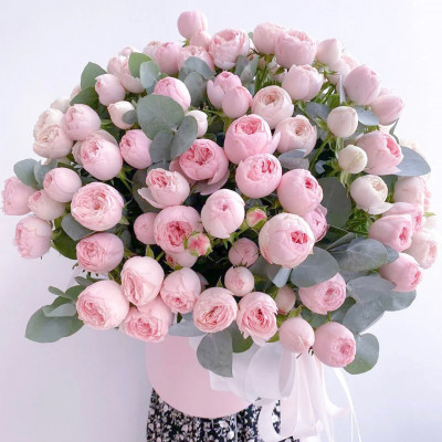 Коробка пионовидных кустовых роз "Mansfield Park"