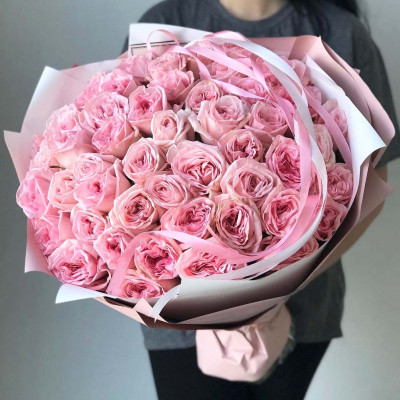 Букет из 49 пионовидных роз "Pink Ohara"
